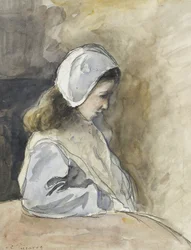 Jeanne-Rachel Pissarro zittend aan een tafel, c. 1872